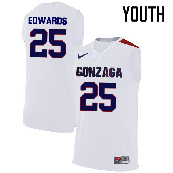 Youth #25 Ryan Edwards Gonzaga Bulldogs College Basketball Jerseys-White